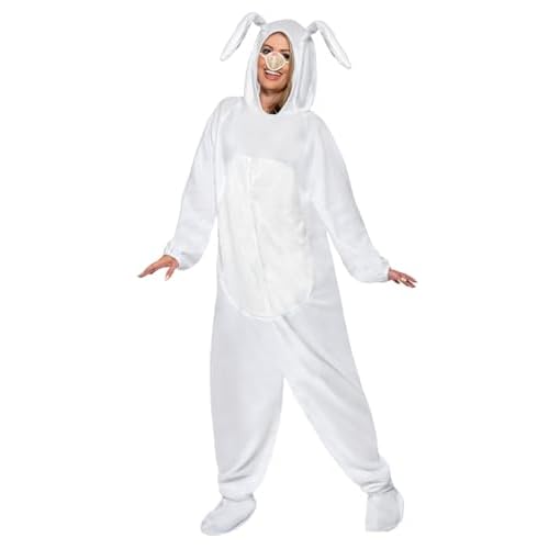 Smiffys Traje de Conejo, Blanco, Todo en Uno con Capucha y Nariz