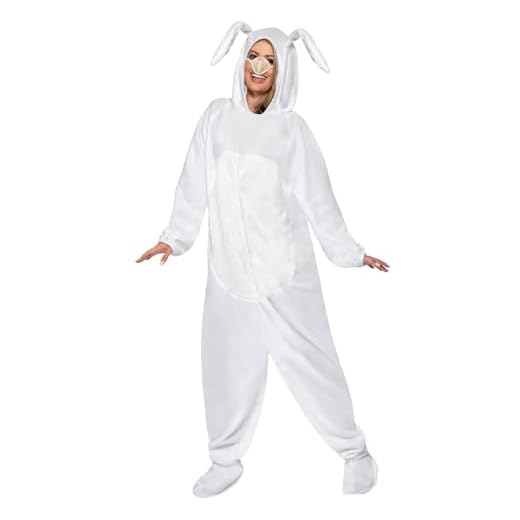 Smiffys Traje de Conejo, Blanco, Todo en Uno con Capucha y Nariz