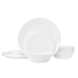 Corelle Vitrelle 18-Piece Service for 6 Dinnerware Set Triple Layer Glass and Chip Resistant, Lightweight Round Plates and Bowls Set, Winter Frost White
