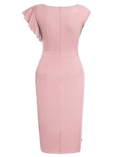 Image of AISIZE Women's Pinup Vintage Ruffle Sleeves Cocktail Party Pencil Dress