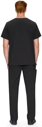 Scrubs for Men Set - V-Neck Scrub Top and Straight Leg Pants with 11 Pockets, Elastic Drawstring Men Scrubs set, Black, M - 1