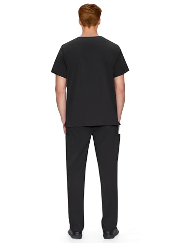 Scrubs for Men Set - V-Neck Scrub Top and Straight Leg Pants with 11 Pockets, Elastic Drawstring Men Scrubs set, Black, M