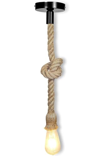 Image of Natural Jute Rope Hanging Pendant Light for Ceiling - Rustic Antique Decor, Blub not Included Pack of 1