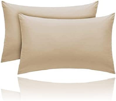 HOMES-LINEN Pillow Case Pack Of 2 Percale Premium 180 Thread Count Hotel Quality Non Iron Wrinkle Free Pillow Cases (Beige)
