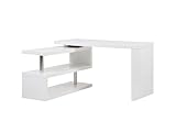 Vente-unique Bureau Extensible NICEPHORE II - MDF laqué - Blanc - Plateau pivotant 360°