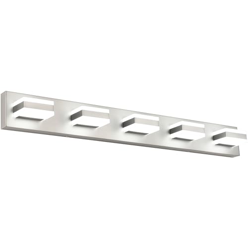 Image of SOLFART 5 Light Bathroom Vanity Light Brushed Nickel Bathroom Vanity Light Fixtures Over Mirror Led Lights for Restroom Nickel ETL Listed