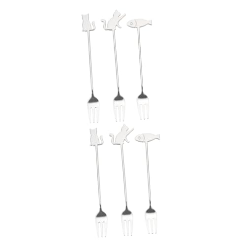 Amosfun 6 Pièces Fourchette à Poisson Chat Fourchette à Gâteau Multifonction De Service Alimentaire Portable De Table Décorative Acier Inoxydable