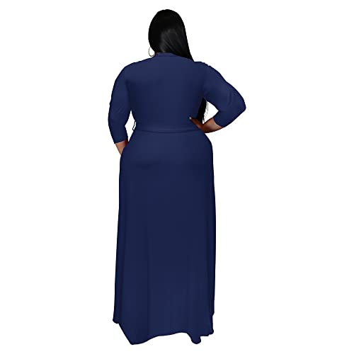Image of Nmoder Plus Size Maxi Dress for Women - Summer Casual 3 /4 Sleeve Floral Flowy Long Dress with Belt XL- 6XL