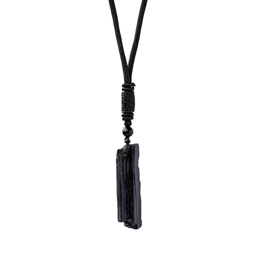 Cadena de turmalina negra, piedras curativas, piedra de turmalina auténtica, colgante, piedras curativas negras, obsidiana, con cinta de algodón negro, cristal cultivado natural, regalo para hombres y