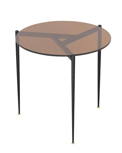 Artloge Petite Table d'Appoint Salon: Bout de Canapé Ronde en Verre Trempé Table de Chevet Cadre en Métal Guéridon Design Moderne pour Chambre Cuisine...