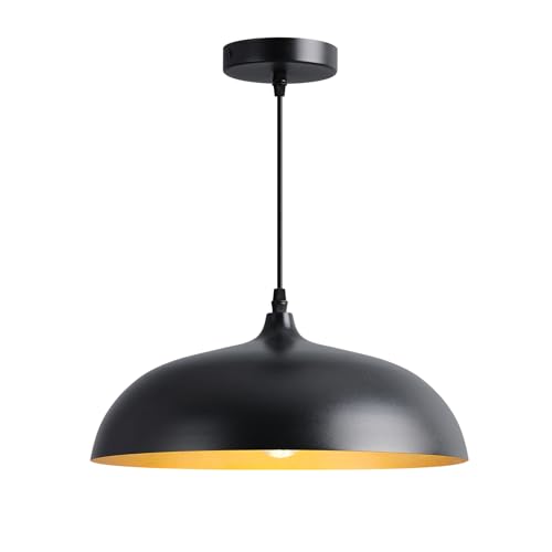 Ceiling Mounted 14 inch Round Dome Modern Farmhouse Style Chandelier, Matte Black Metal Pendant Light Fixture,Kitchen Island, Dining Room,Bedroom, Hallway by Eustace - Used condition - CA$52.29