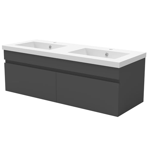 AICA Meuble Double Vasque 120cm, Meuble Salle de Bain Anthracite