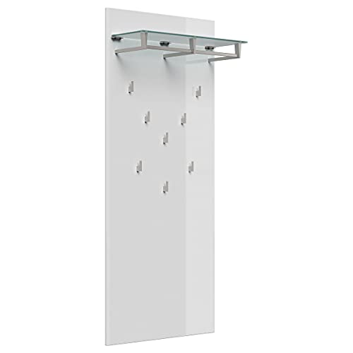 Lomadox Garderobe mit Hutablage weiß Hochglanz mit Kleiderhaken B/H/T:...