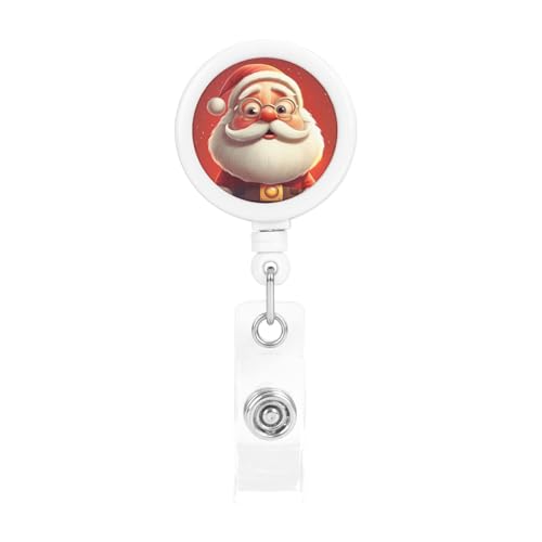 メガネをかけたサンタクロース 格納式IDバッジホルダー バッジリール クリップ付き かわいい名刺ホルダー オフィスワーカー 医師 看護師 先生用