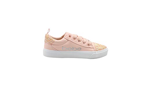 bebe Girls' Big Kid Chunky Glitter Sneakers with Lace-Up and Logo, Slip-On Sparkly Fashion Shoes Blush Size 3