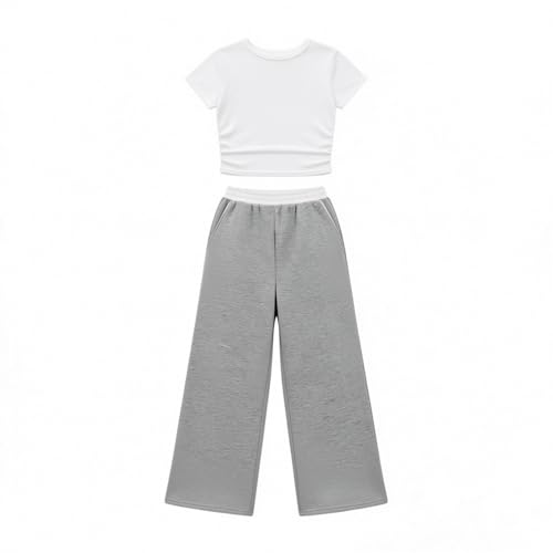 Ensemble 2 pièces fille en laine de coton haut col rond et pantalon assorti WWricotta