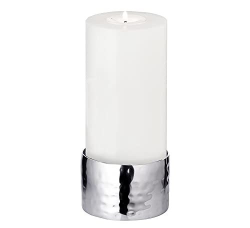 Image of EDZARD Agadir Candle Holder, Height 5 cm, Diameter 8.5 cm, Stainless Steel, Hammered, for Pillar Candles Diameter 8 cm, Ideal for Permanent Candles, Cornelius Decorative Candle Holder, Silver, Candle