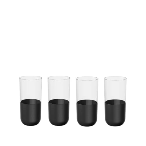 Villeroy & Boch - Manufacture Rock Longdrinkbecher Set 4 teilig 300 ml, MattSchwarzer Boden Handbemalt, Gläser, Glas, Cocktailgläser, Longdrinkgläser Set, Caipirinha Glas, Mojito Gläser, Kristallglas