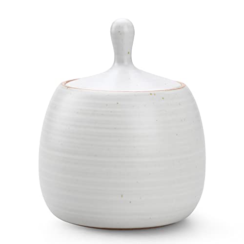 Image of Retro Kitchen Canisters Ceramic Food Storage Jar Roud Shape with Silicone Airtight Lid for Tea, Coffee, Nuts, Herb, Spice, Sugar (White)