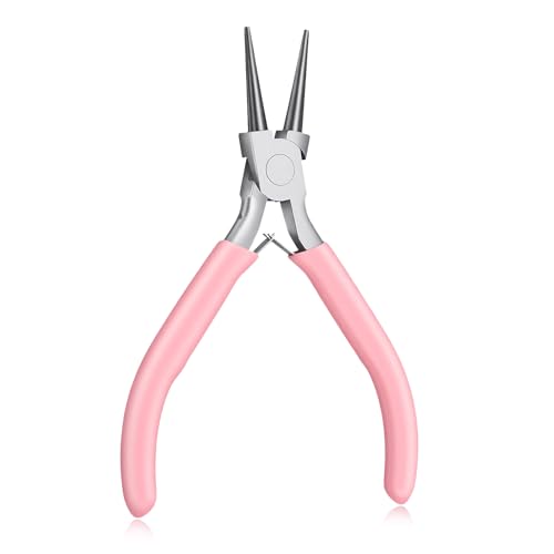 Round Nose Pliers for Jewelry Making 5 Inch Precision Jewelry Pliers Stainless Steel Chain Nose Plier Jewelry-Making-Tools for DIY Crafts Hobby Projects (Pink)