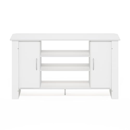 Furinno ECON TV Stand, 4-Tier Entertainment Center with Adjustable Shelf, Open Back TV Console with Door Storage for TV up to 50 Inch, for Living Room, Bedroom, White