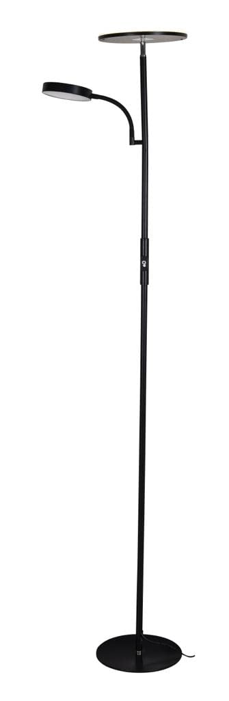 BEL AIR HOME - Lámpara de Pie de Salón Led 15W+10W Con Dimmer - Lagos 4000K Blanco - Diseño Moderno en Metal - Protección Ocular - Altura de 174cm - Ideal Iluminación de Ambientes y Lectura (NEGRO)
