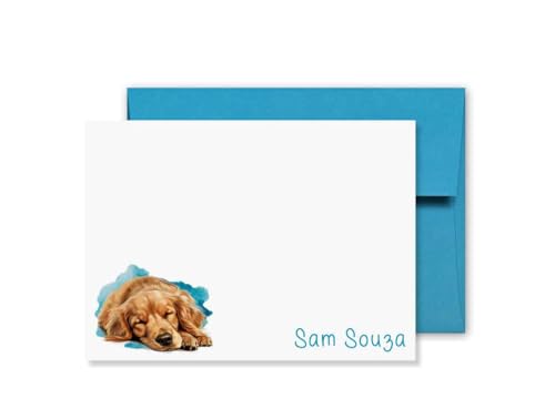 KAI KAI MARKET | Golden Retriever Dog | Personalized Stationery | Flat Note Cards and Envelopes |...