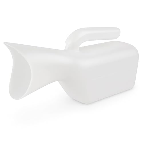HealthSmart 1 Quart Female Urinal – Portable White Urine Bottle, Spill-Proof Design, Lightweight, Reusable, Easy-Grip Handle – Pee Funnel Ideal for Travel, Bedridden, Camping