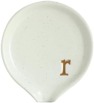 COLLECTIVE HOME Monogram Ceramic Coffee Spoon Rest - Personalized Initial Spoon Holder, 3.8-Inch Mini Teaspoon Rest For Coffee Bar, Stove, Or Counter (Letter R)