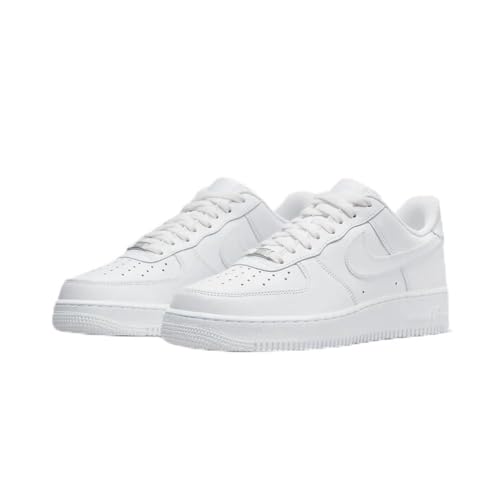 BADLAV Classic Low-Top White Leather Sneakers, Perforated Design, Lace-up Athletic Shoes (B-5101) (White, UK Footwear Size System, Adult, Men, Numeric, Medium, 9)