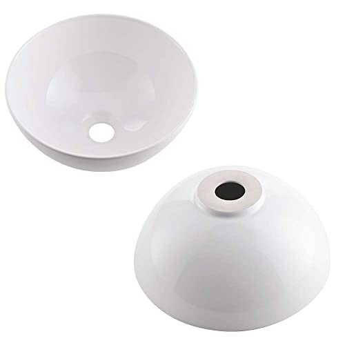 Round Bathroom Sink With Drain Combo-Wesliv 13"X13" White Bathroom Vessel Sink Above Counter Round Porcelain Ceramic Vessel Sink Combo With Black Pop-Up Drain #TOP6