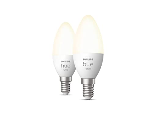 Bombillas Inteligentes Philips Hue - Bombilla inteligente, E14, Luz cálida regulable, 55W, Compatible con Alexa y Google Home - Pack de 2 Bombillas...