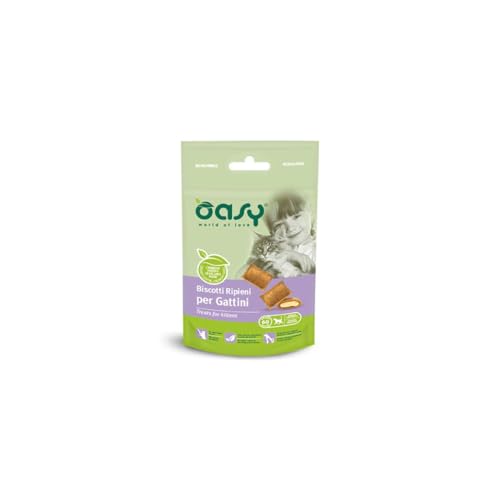 Oasy Snack Gatto, oasy biscotti ripieni di mousse per gattini di tutte le taglie gusto POLLO | 3 confezioni da 60 grammi l’una.