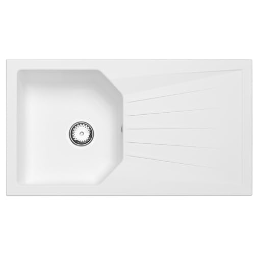 Liquida AGV780WH 1.0 Bowl Composite Reversible White Kitchen Sink and Waste Kit