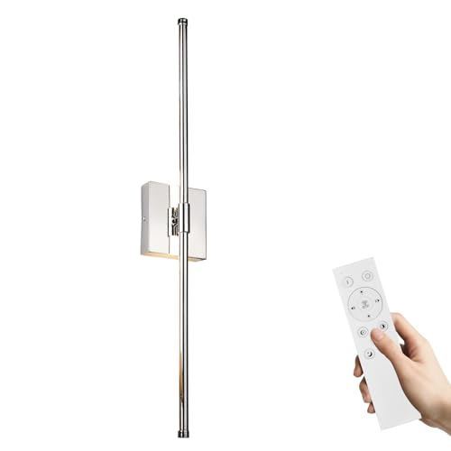 Image of LED Wall Sconce with Remote Control, LED Wall Light, 5 Colors 3000K-6500K & Dimmable, Hardwire Wall Lamp for Living Room, Bedroom, Chrome