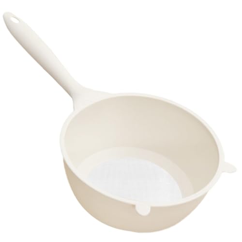 VERDANVERSE Colador de Rejilla con Mango para Lavado de Arroz y Frutas Cesta Escurridora Reutilizable Multifuncional para Cocina Doméstica Color Crema Grande