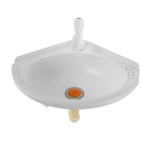 HOMSFOU Lavabo de Esquina Colgante Blanco de Plástico con Grifo Lavabo Compacto para Baños Pequeños y Diseño Moderno Optimizado para Reducidos