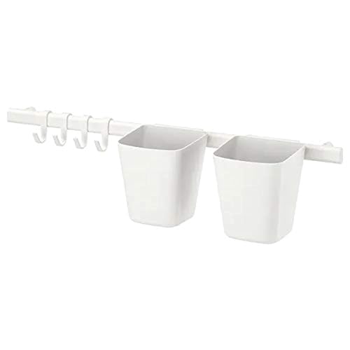 Ikea, Legierter Stahl, SUNNERSTA Schiene mit 4 Haken und 2 Behältern, Weiß