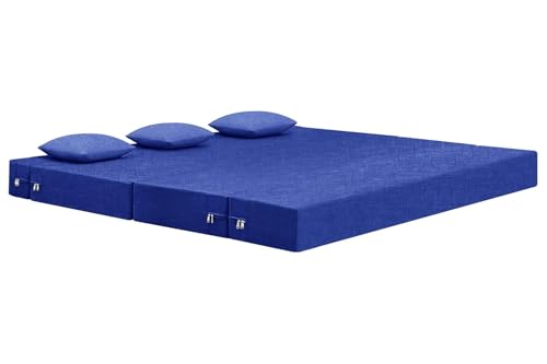Image of Rosebell Foldable Three Person Jute Sofa Cum Bed in Blue | Compact & Lightweight | Removable Washable Cover + Three Cushion | 5 X 6 Ft Size | Great for Guests at Home or Office