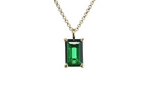 Collier émeraude rectangle or pendentif pierre de naissance mai