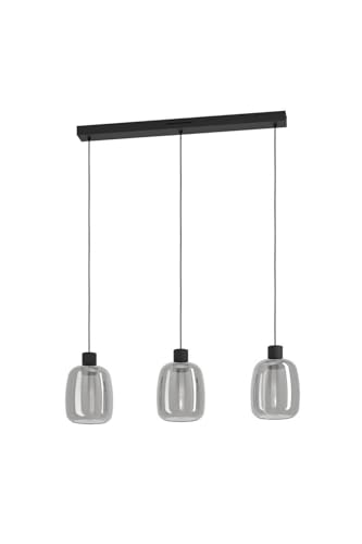 EGLO connect.z Smart-Home LED Pendelleuchte Molochio-Z, Hängelampe 3-flammig aus schwarzem Metall und Rauchglas, ZigBee, App und Sprachsteuerung Alexa, warmweiß-kaltweiß, RGB, dimmbar