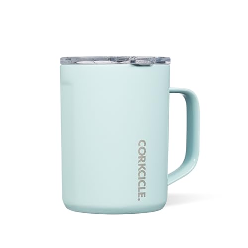 Corkcicle Origins Travel Coffee Mug - Triple Insulated Stainless Steel Cup with Handle for Tea, Hot Chocolate, Coffees, & More - Spill Proof, Reusable, Dishwasher Safe - Powder Blue, 475ml/16oz