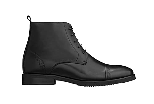 CALTO Men's Invisible Height Increasing Elevator Shoes - Black Premium Leather Lace-up Cap-Toe Dress Boots - 2.8 Inches Taller - K28003 - Size 10 D(M) US2