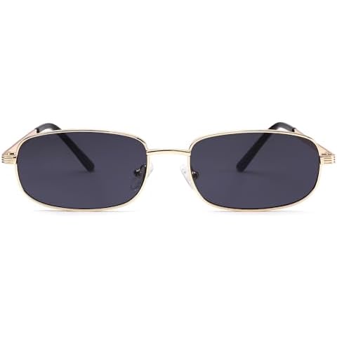 Bouryo Vintage Narrow Rectangle Sunglasses for Women 90s Retro Small Square Frame Sun Glasses Cover