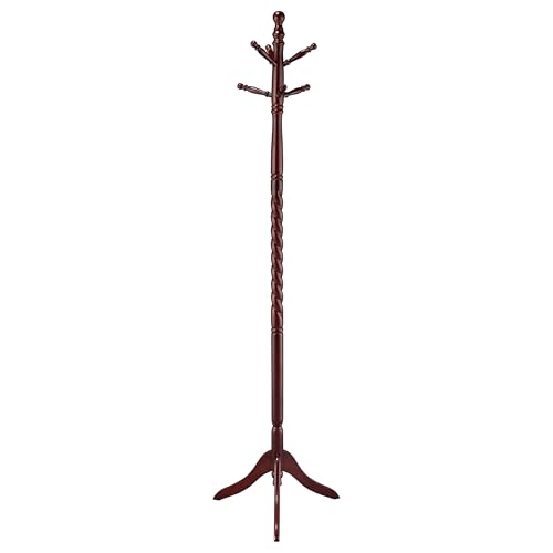 Coaster Home Furnishings - Riona - Wooden - 6-Hook Freestanding Vertical Stand with Twist Design, Tripod Pedestal Base & Turned Details - Entryway, Bedroom and Hallway - 71.5-Inch - Warm Merlot - 3058