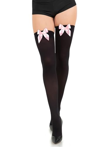 Image of Opaque Thigh High Bow Stockings for Women Thigh Highs Stockings with Bows Over The Knee Socks