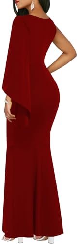 Image of Women's Elegant One Bell Sleeve Side Split Bodycon Long Formal Evening Dress