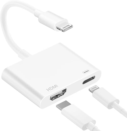 Image of CleverThings MFi Certified Lightning to HDMI Adapter,1080P Video & Audio Digital AV Adapter Sync Screen Connector Cable with Charging Port for iPhone 14 13 12 11 X 8 7 iPad on HDTV/Projector/Monitor