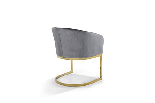 Iconic Home Siena Accent Club Chair Shell Design Velvet Upholstered Half-Moon Gold Plated Solid Metal U-Shaped Base Modern Contemporary Grey 25.6D X 23.2W X 31.7H In #TOP4