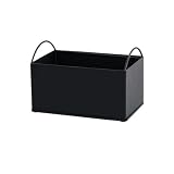WANGHAI2024M Bookcases Iron and Leather Multipurpose Books Storage Box with Handles Record Organiser Crate(Black)
